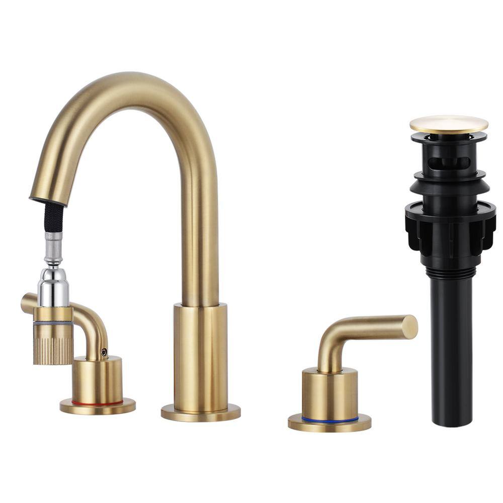 8 in. Widespread Double Handle Bathroom Faucet 3-Hole with Pull Out Sprayer
