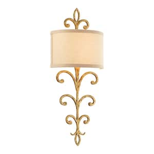 Crawford 2-Light Crawford Gold Wall Sconce with Hardback Linen Shade