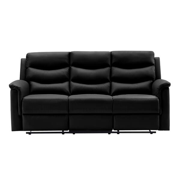 3 Seater Rectangle Reclining Sofa, Modern Black Leather Reclining Sectional