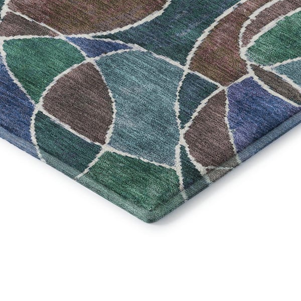 Mayfield Premium Machine Washable Abstract AMF2208 Blue 2 ft. x 7 ft. Runner Rug