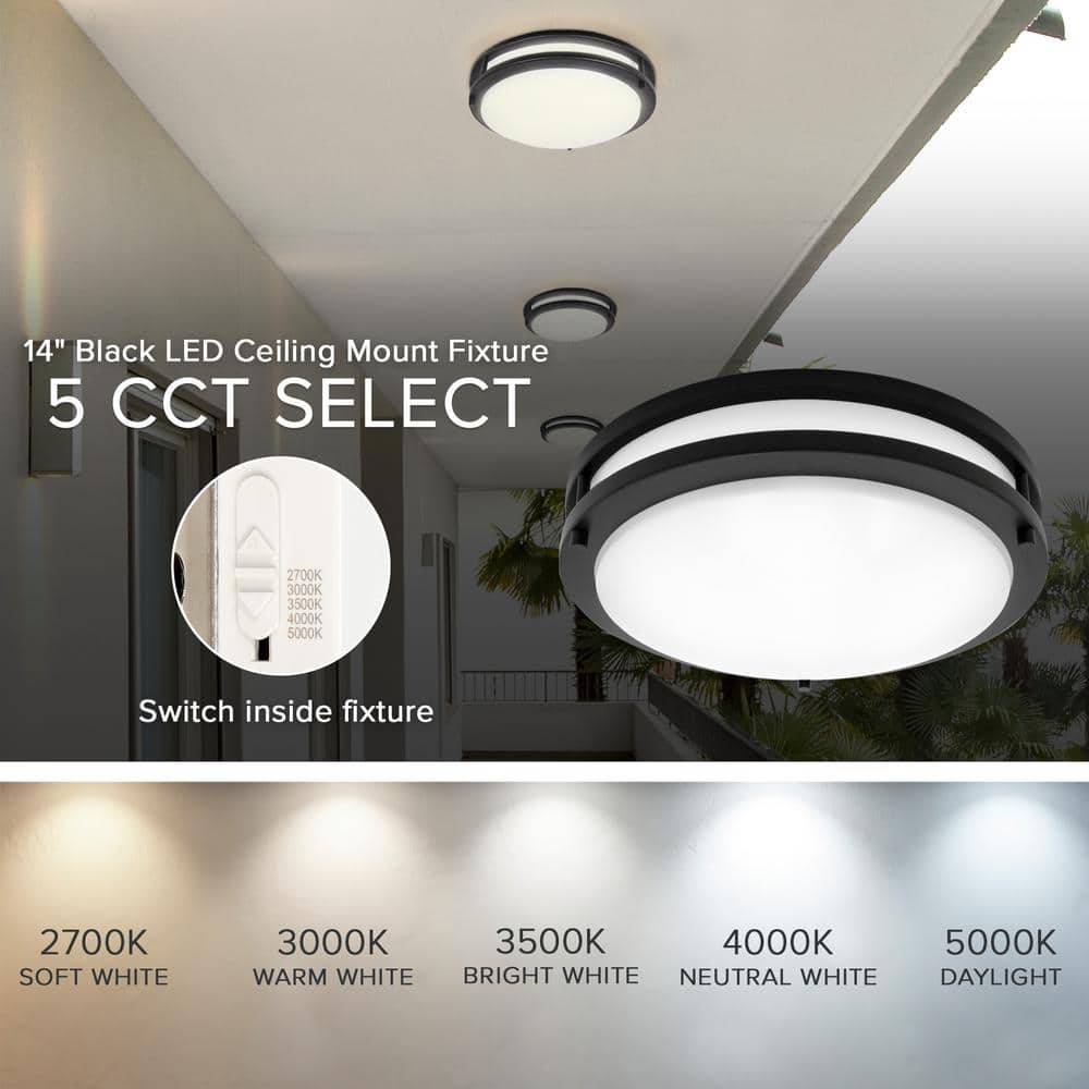 Sleek Black Satin Nickel 14" LED Ceiling Light - Energy Efficient