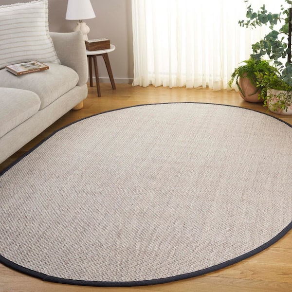 Natural Fiber 6 ft. x 8 ft. Marble/Dark Gray Solid Color Oval Area Rug