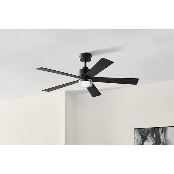 Bynum 52 in. Smart Indoor DC Motor Matte Black Ceiling Fan with Adjustable White LED and Remote Powered by Hubspace