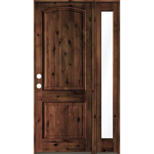 Krosswood Doors 56 in. x 96 in. Knotty Alder 2-Panel Right-Hand/Inswing Clear Glass Red Mahogany Stain Wood Prehung Front Door
