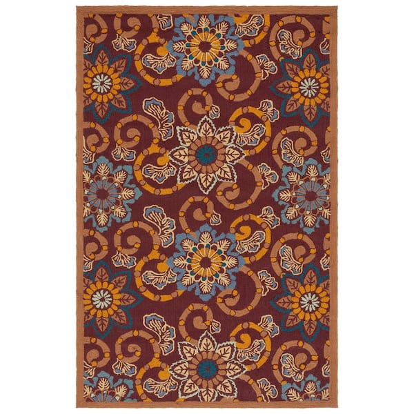 Four Seasons 4 ft. x 6 ft. Burgundy Ornate Floral Area Rug