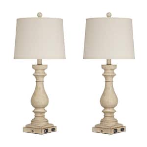 Tihiri 29 in. H, Beige Resin Table Lamp Set with USB and Tpye-C, Built-In Outlet