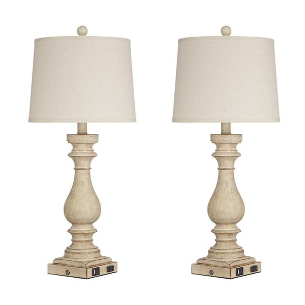Cinkeda Tihiri 29 in. H, Beige Resin Table Lamp Set with USB and Tpye-C, Built-In Outlet