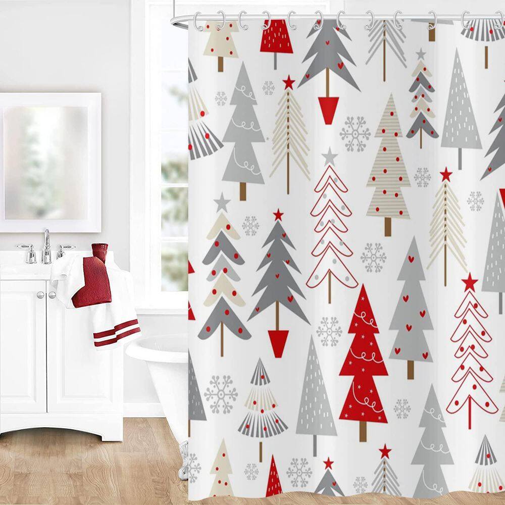 72 in. W x 72 in. L Fabric Shower Curtain in Gray, Merry Christmas Shower Curtain with 12 Hooks Waterproof Washable price history on PriceWatchPro