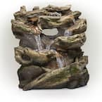 32 in. Tall Outdoor Multi-Tier Rainforest Rock Waterfall Fountain with LED Lights