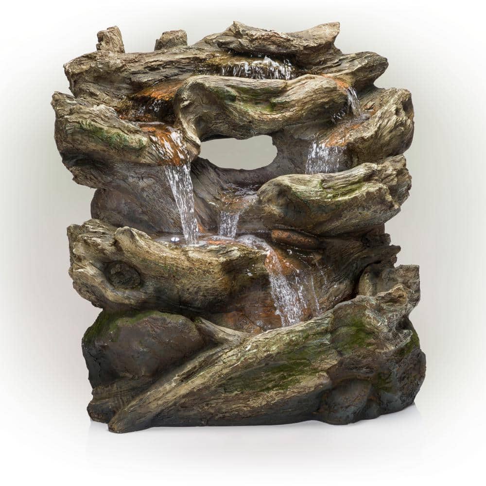 32 in. Tall Outdoor Multi-Tier Rainforest Rock Waterfall Fountain with LED 