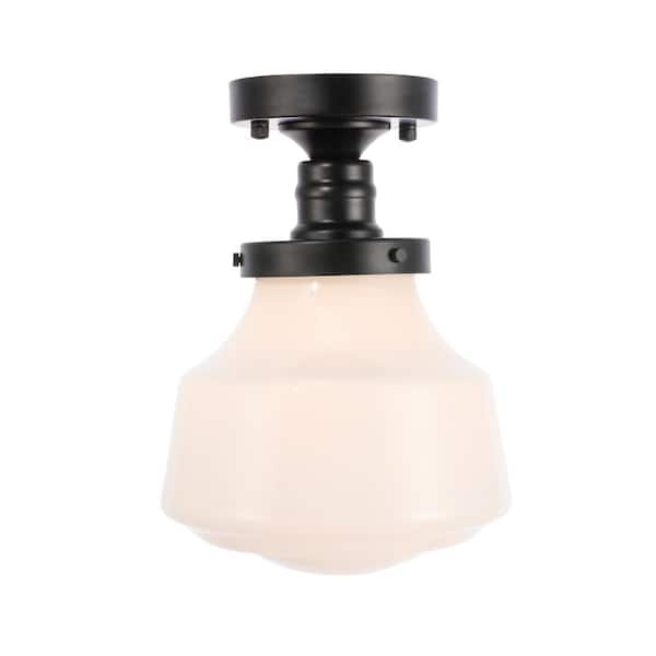 Unbranded Timeless Home Liam 8 in. W x 11 in. H 1-Light Black and Frosted White Glass Flush Mount