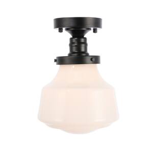 Timeless Home Liam 8 in. W x 11 in. H 1-Light Black and Frosted White Glass Flush Mount