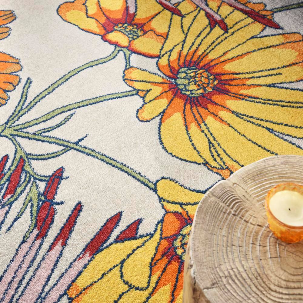 Ivory Multicolor Floral 9' x 12' Synthetic Area Rug