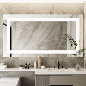 Modern Elegance 60 in. W x 32 in. H Frameless Rectangular Anti-Fog LED Light Wall Bathroom Vanity Mirror with 3-Color