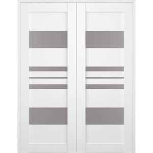 Romi 56" x 84" Both Active 5-Lite Frosted Glass Bianco Noble Wood Composite Double Prehung French Door