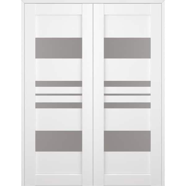 Romi 56" x 84" Both Active 5-Lite Frosted Glass Bianco Noble Wood Composite Double Prehung French Door