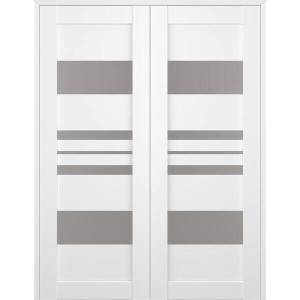Belldinni Romi 60" x 83,25" Both Active 5-Lite Frosted Glass Bianco Noble Wood Composite Double Prehung French Door