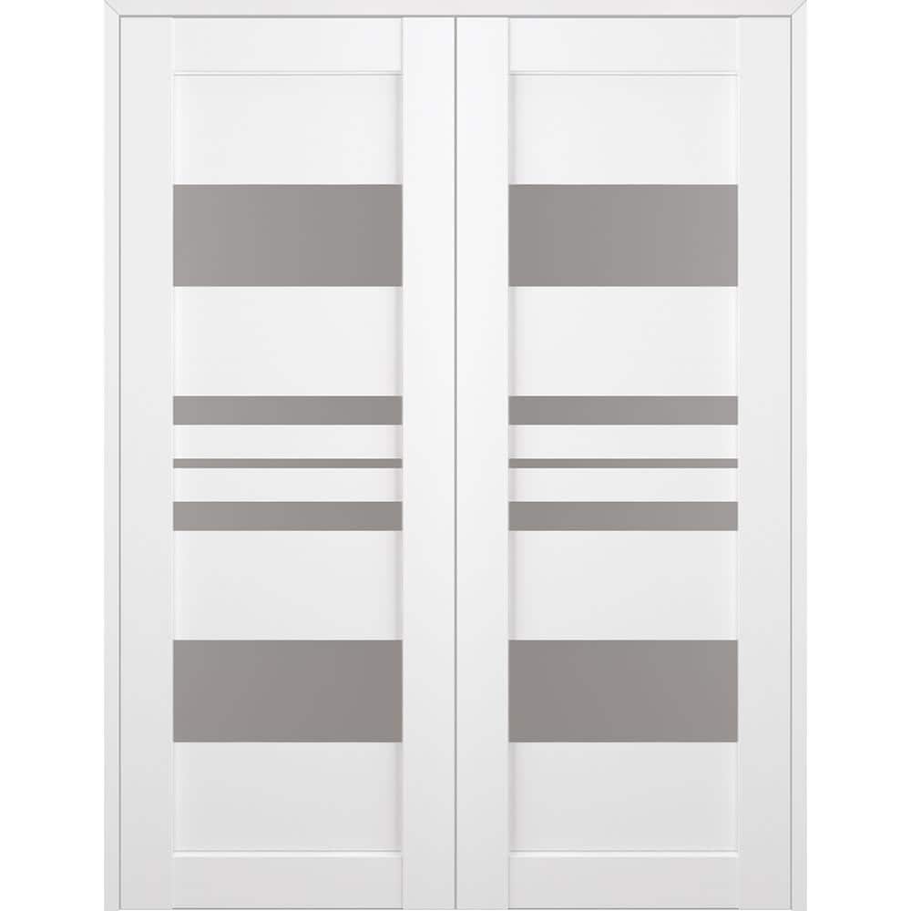 Romi 64 in. x 84 in. Both Active 5-Lite Frosted Glass Bianco Noble Wood Composite Double Prehung French Door price history on PriceWatchPro