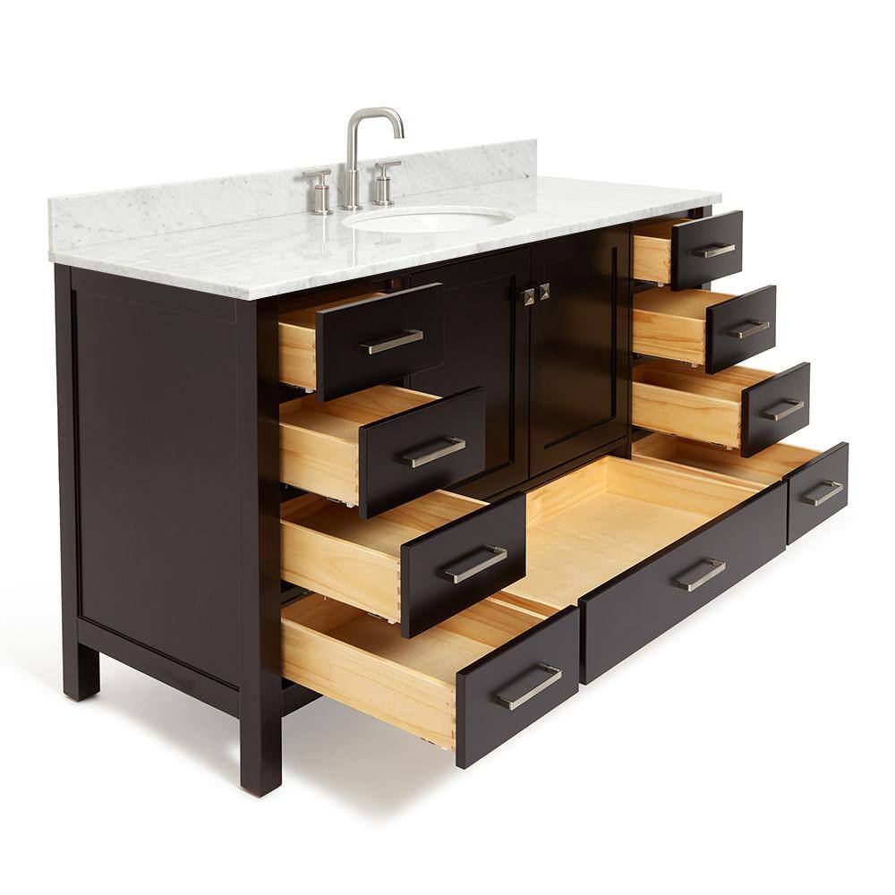 Espresso Wood 61" Single Basin Vanity with Marble Top