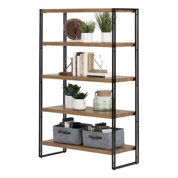 Heavy Duty 5-Shelf Steel Frame Shelving Unit with Bamboo Shelves