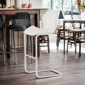 26 in. White Low Back Metal Bar Chair with Wood Seat Set of 4