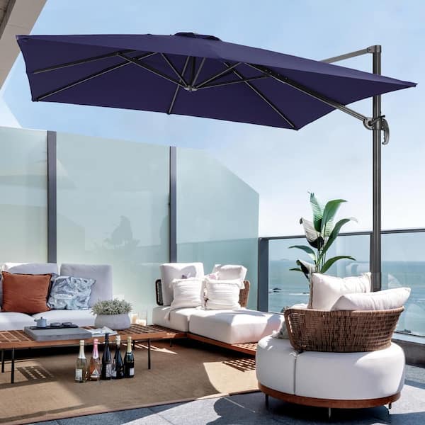 JOYESERY 10 ft. x 8 ft. Outdoor Rectangular Cantilever Patio Umbrella, 240 g Solution-Dyed Fabric Aluminum Frame in Navy Blue