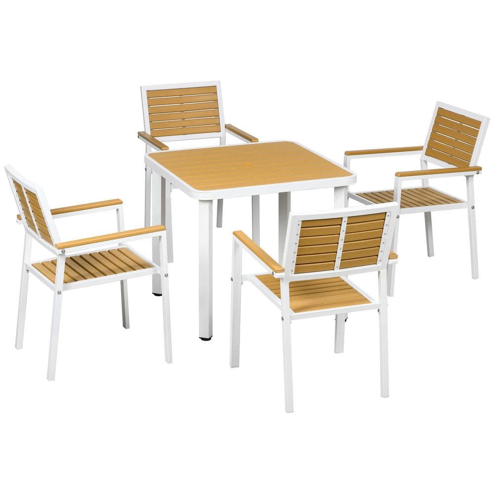 4-Piece White and Light Brown Aluminum Outdoor Dining Set