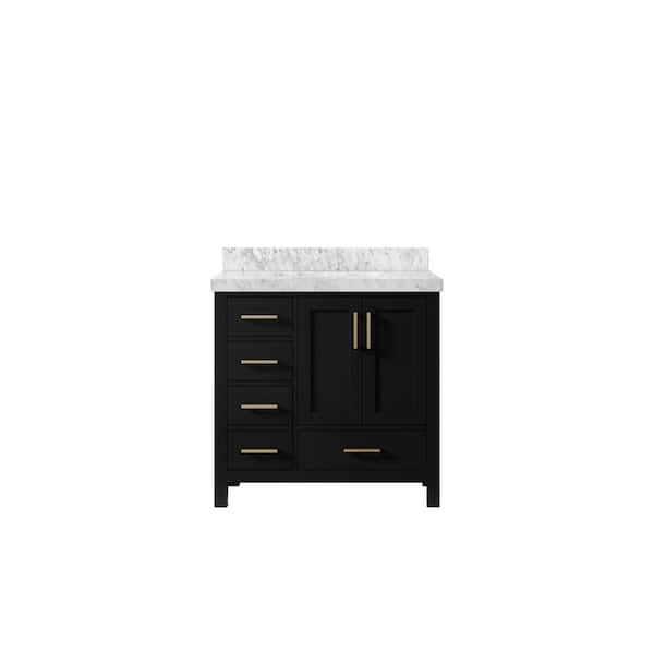 Willow Collections Malibu 36 in. W x 22 in. D x 36 in. H Single Sink Bath Vanity Center in Black with 2 in. Carrara Marble Top