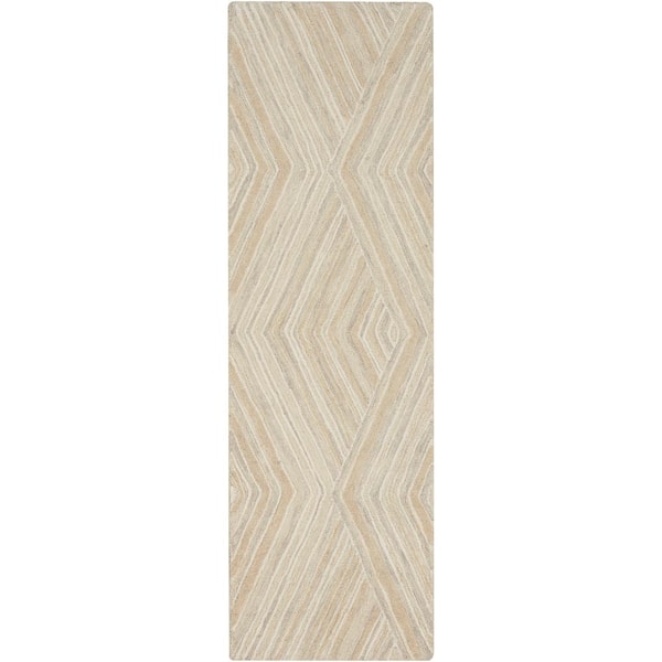 Nourison Graceful Ivory 2 ft. x 8 ft. Geometric Contemporary Runner Area Rug