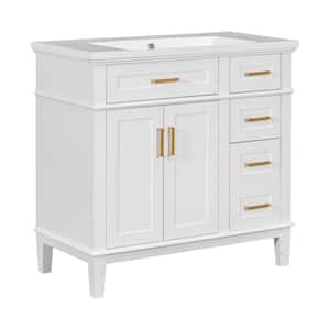 36 in. W x 18 in. D x 35 in. H Single Sink Freestanding Bath Vanity in White with White Resin Top and Tilt-out Drawer