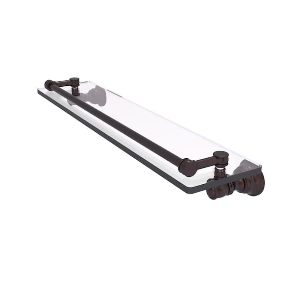 Allied Brass Carolina 22in. x 3.3in. x 5.54in. Brass Rectangular Glass Shelf with Gallery Rail in Antique Bronze