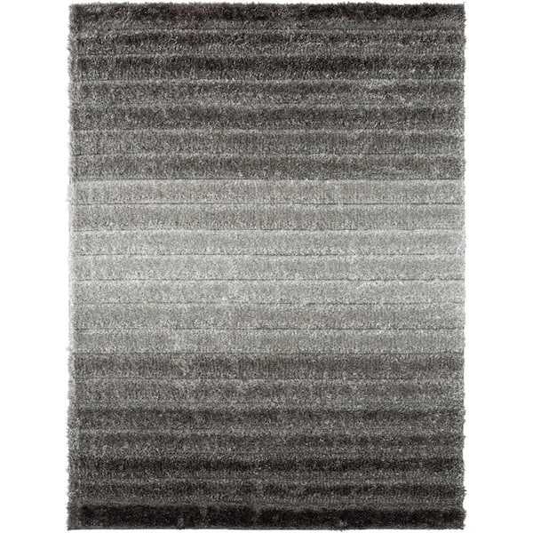 LUXE WEAVERS Lantanas Collection Gray 8 ft. x 10 ft. Shag Geometric Abstract Polypropylene Area Rug