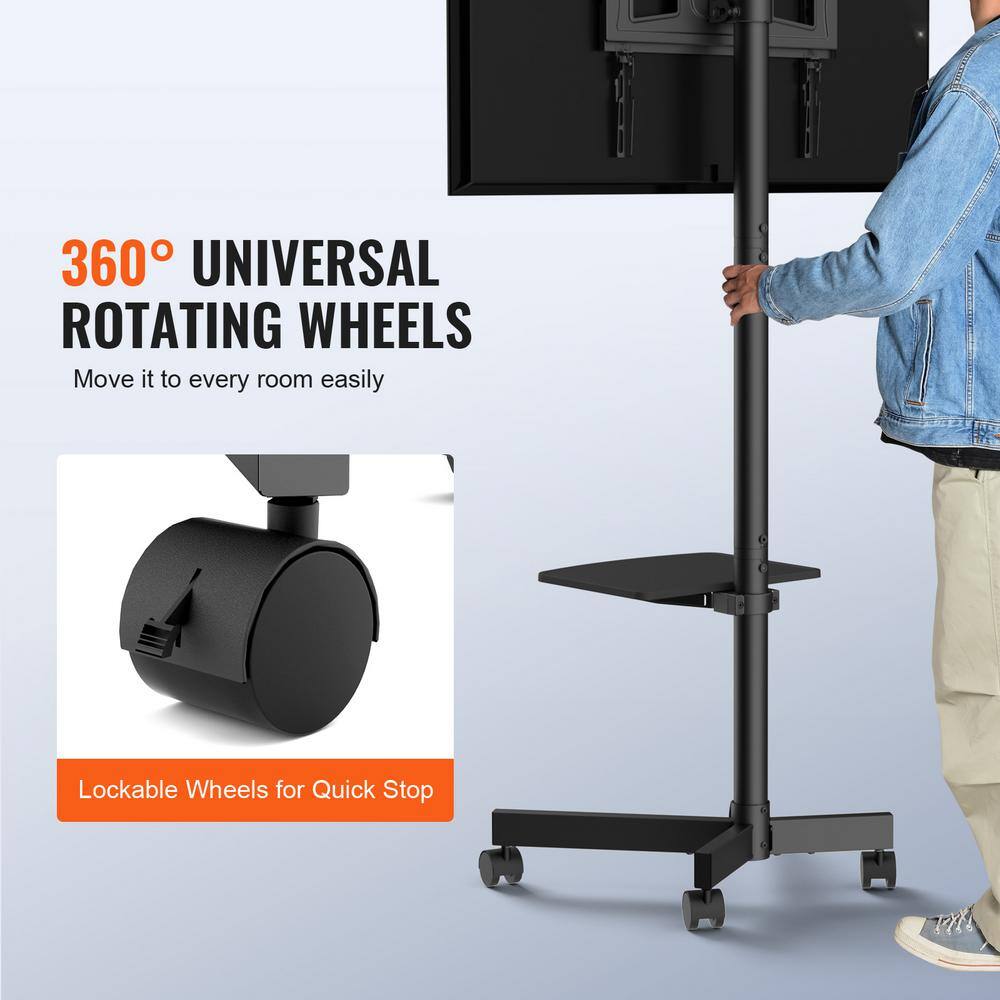 Black Adjustable Mobile TV Stand with Wheels and Tray
