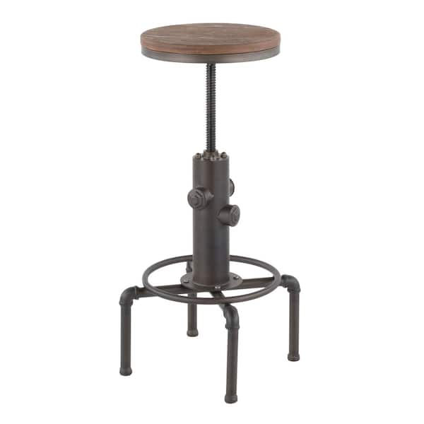 Lumisource Hydra Adjustable Industrial Antique and Brown Bar Stool