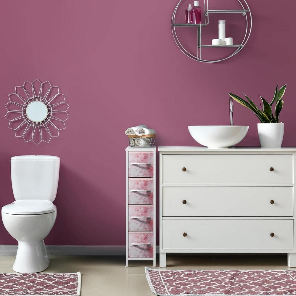 Pink Tie-Dye 4-Drawer Vertical Storage Tower with Steel Frame