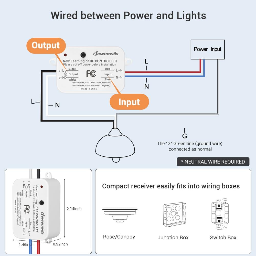 Wireless White Remote Control Light Switch and Receiver Kit