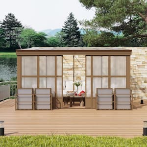 12 ft. x 14 ft. Brown Outdoor Aluminum Frame Polycarbonate Roof Wall Mounted Solarium