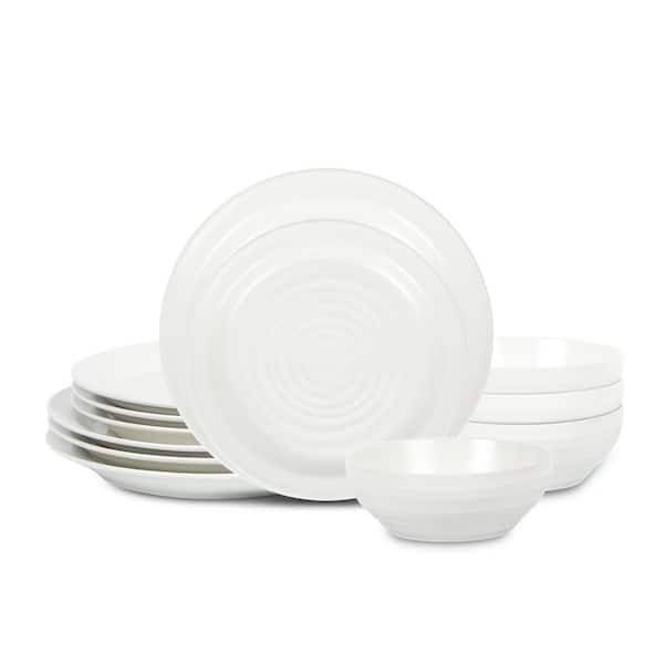 STONE LAIN Orbit 12-Piece White Stoneware Dinnerware Set (Service for 4)