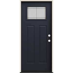 36 in. x 80 in. Left Hand Craftsman Ballantyne Decorative Glass Black Steel Prehung Front Door