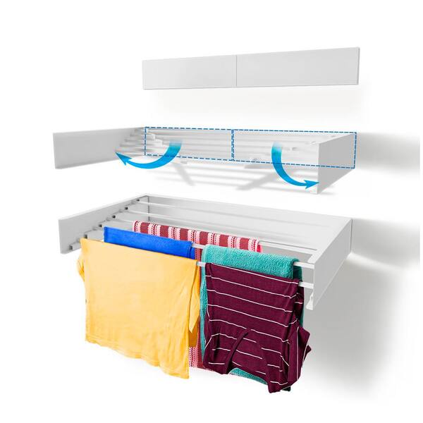 Step Up 27 5 In X 3 9 White Wall Mount Retractable Indoor Outdoor Laundry Garment Rack Rack28white The Home Depot - Wall Mounted Laundry Drying Rack Outdoor Step Up 27 5 In X 3 9 White Wall Mount Retractable Indoor Outdoor Laundry Garment Rack Rack28white The Home Depot - Wall Mounted Laundry Drying Rack Outdoor