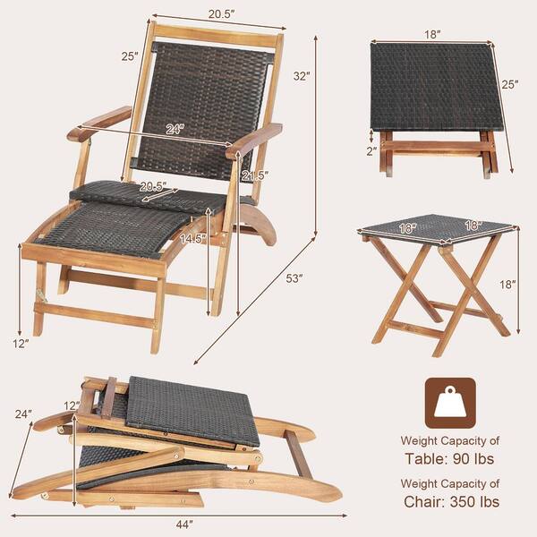 Costway 2-Piece Patio Rattan Folding Lounge Chair Table