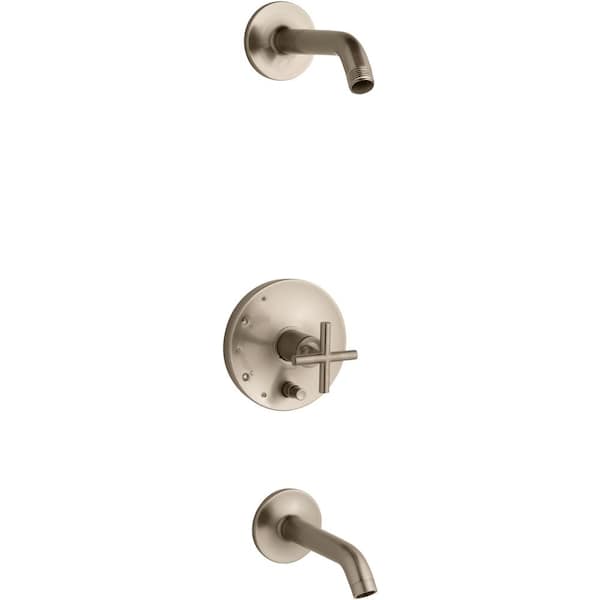 KOHLER Purist Cross 1-Handle Wall-Mount Trim Kit with Push Button Diverter in Vibrant Brushed Bronze (Valve not Included)