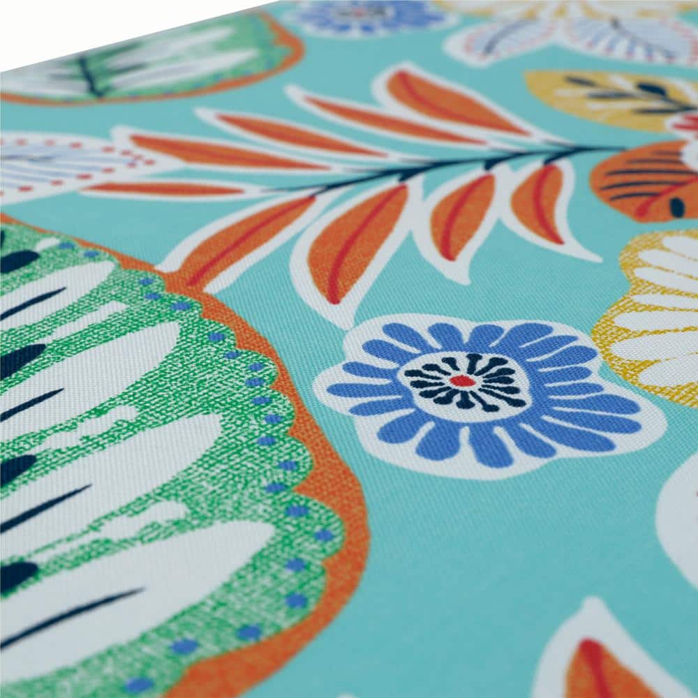 Bright Floral Aqua and Orange Square Outdoor Throw Pillow Set