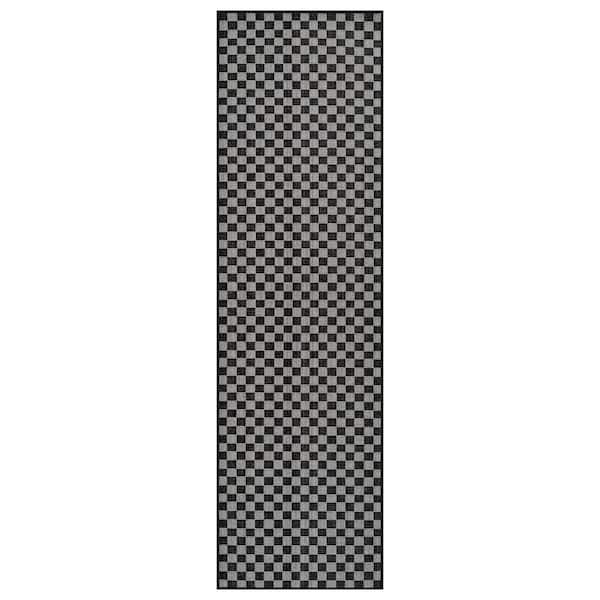 Checkered Black/Ivory Easy-Care Jute-Style Indoor/Outdoor Flat Woven 2 ft. 3 in. x 6 ft. Black Area Rug