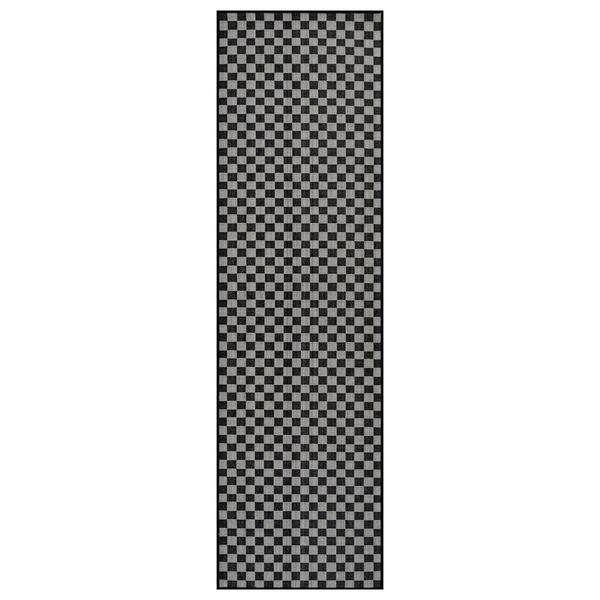Checkered Black/Ivory Easy-Care Jute-Style Indoor/Outdoor Flat Woven 2 ft. 3 in. x 8 ft. Black Area Rug