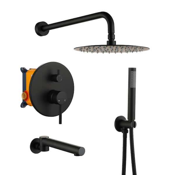 Dimakai 3-Spray 10 in. Round Wall Mounted Fixed and Handheld Shower Head 1.8 GPM in  Matte Black