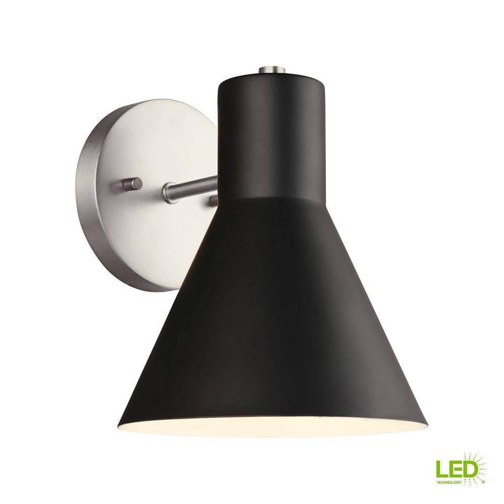 Brushed Nickel LED Wall Sconce with Black Steel Shade