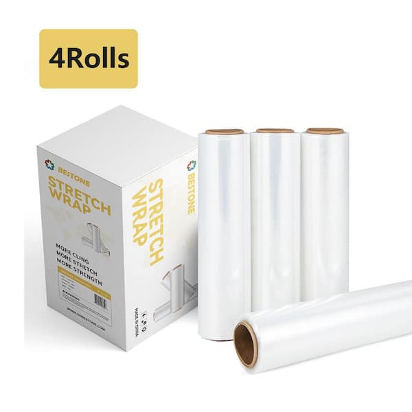 18 in. W x 1000 ft. L 60 Gauge Pallet Stretch Wrap Clear Hand Shrink Wrap (4 Roll)