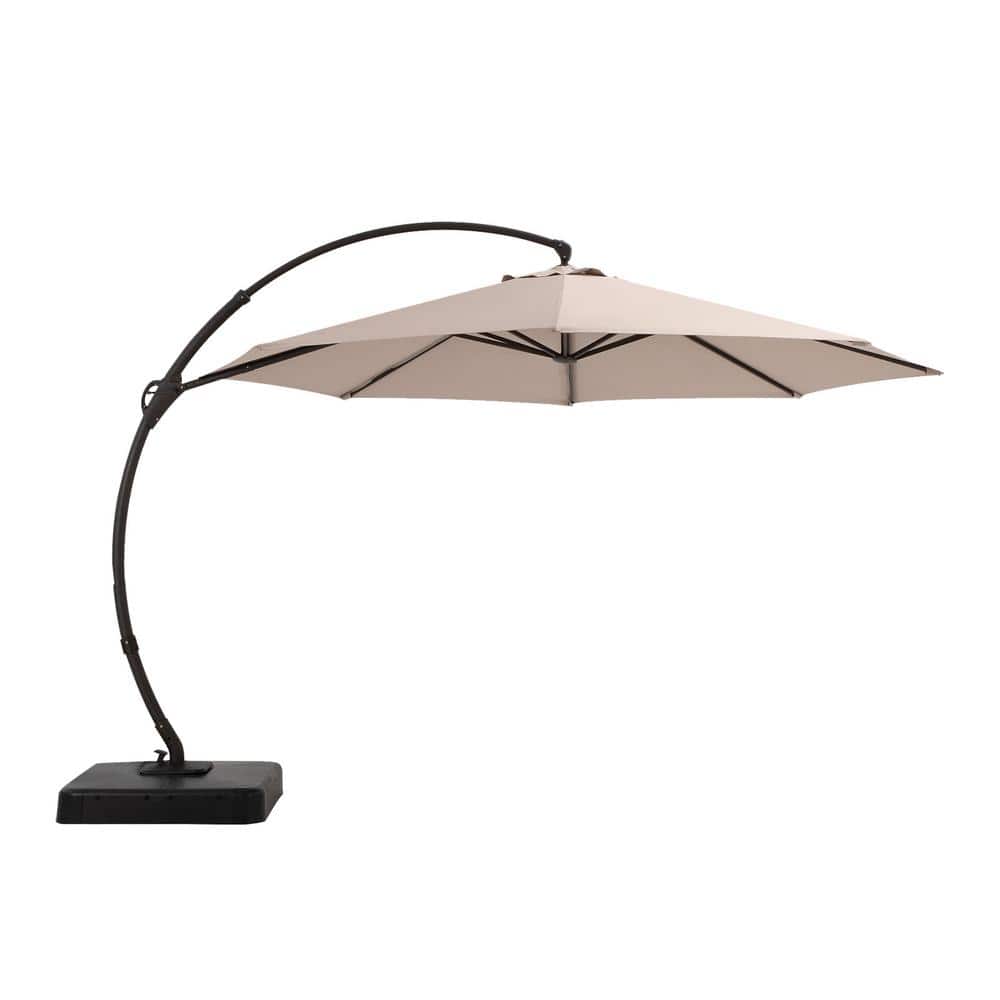 Amucolo 10 ft. Deluxe Cantilever Patio Umbrella in Khaki with Base, Large Hanging Cantilever