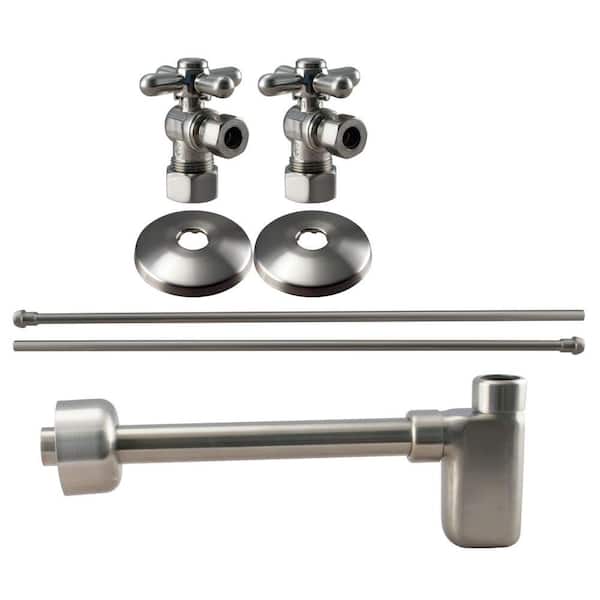 Westbrass 1/2 in. Nominal Compression Cross Handle Angle Stop Complete Pedestal Sink Installation Kit in Satin Nickel